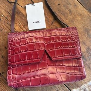 Vince Burgundy Crocodile Embossed Shoulder Bag